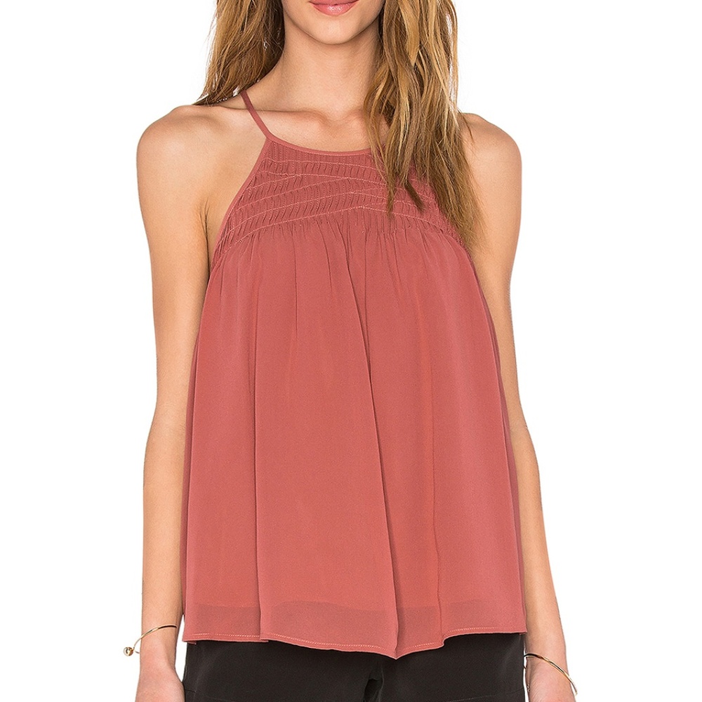 Joie Soseh Smocked Silk Tank BURNT TERRACOTTA
